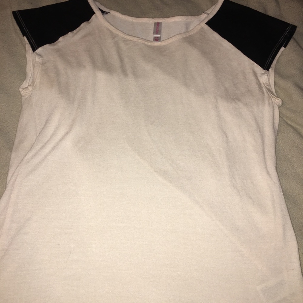 Beautiful white top with faux leather sleeves!